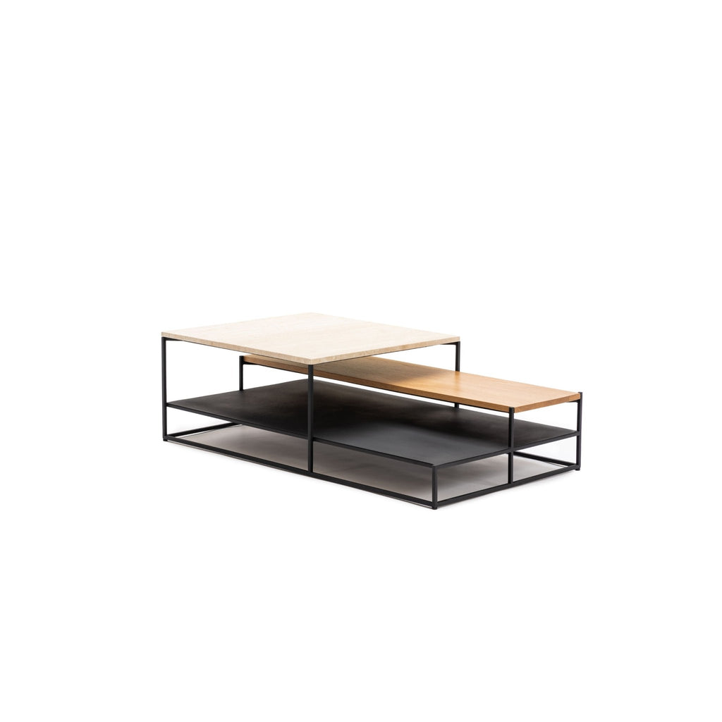 Podium Coffee Table - Travertine & Light Oak - Coffee Tables Tolv Loom Collection Dubai
