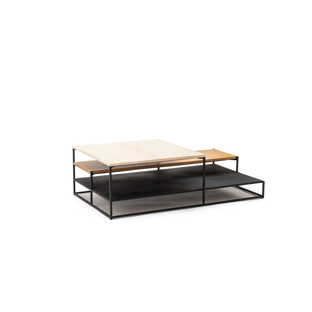 Podium Coffee Table - Travertine & Light Oak - Coffee Tables Tolv Loom Collection Dubai