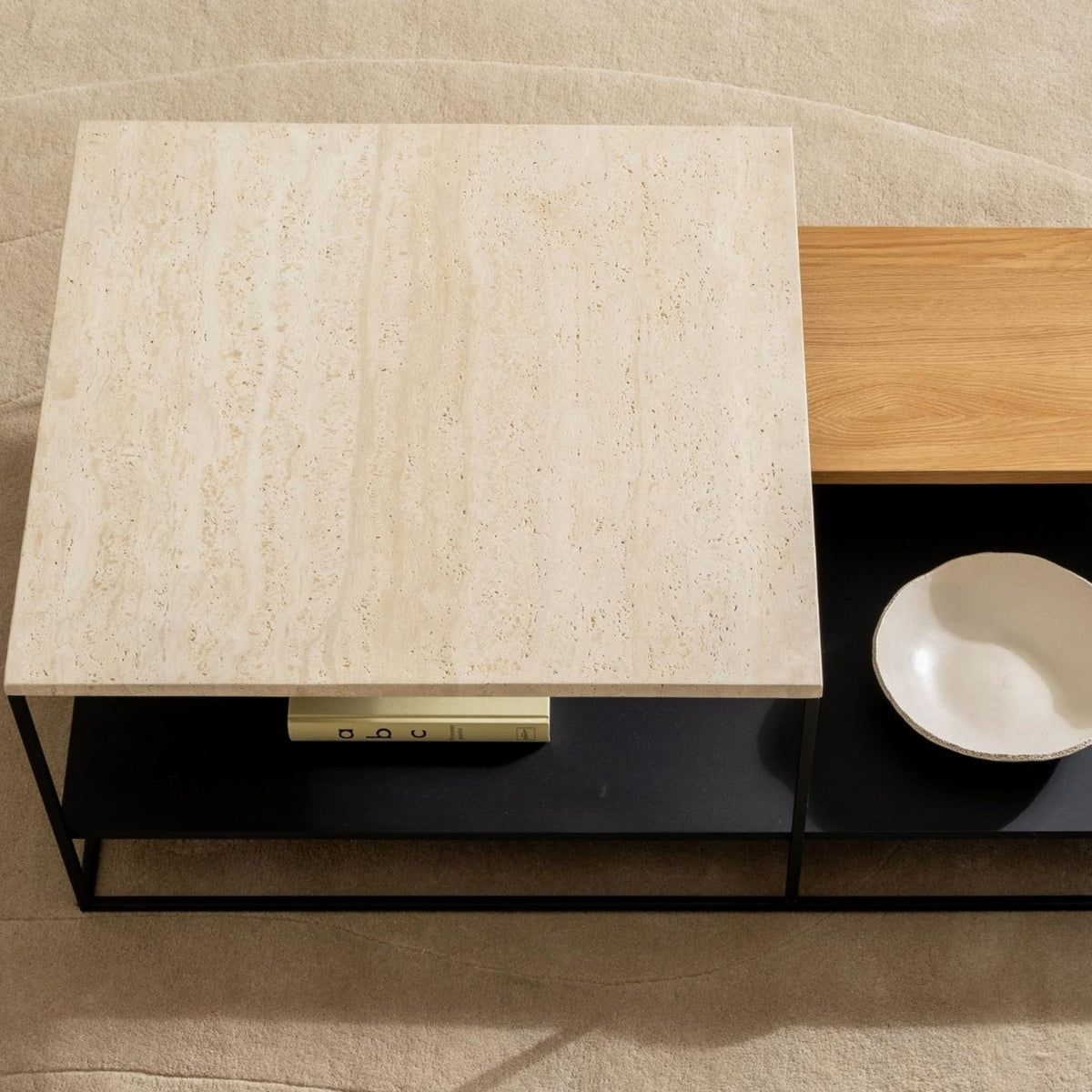Podium Coffee Table - Travertine & Light Oak - Coffee Tables Tolv Loom Collection Dubai