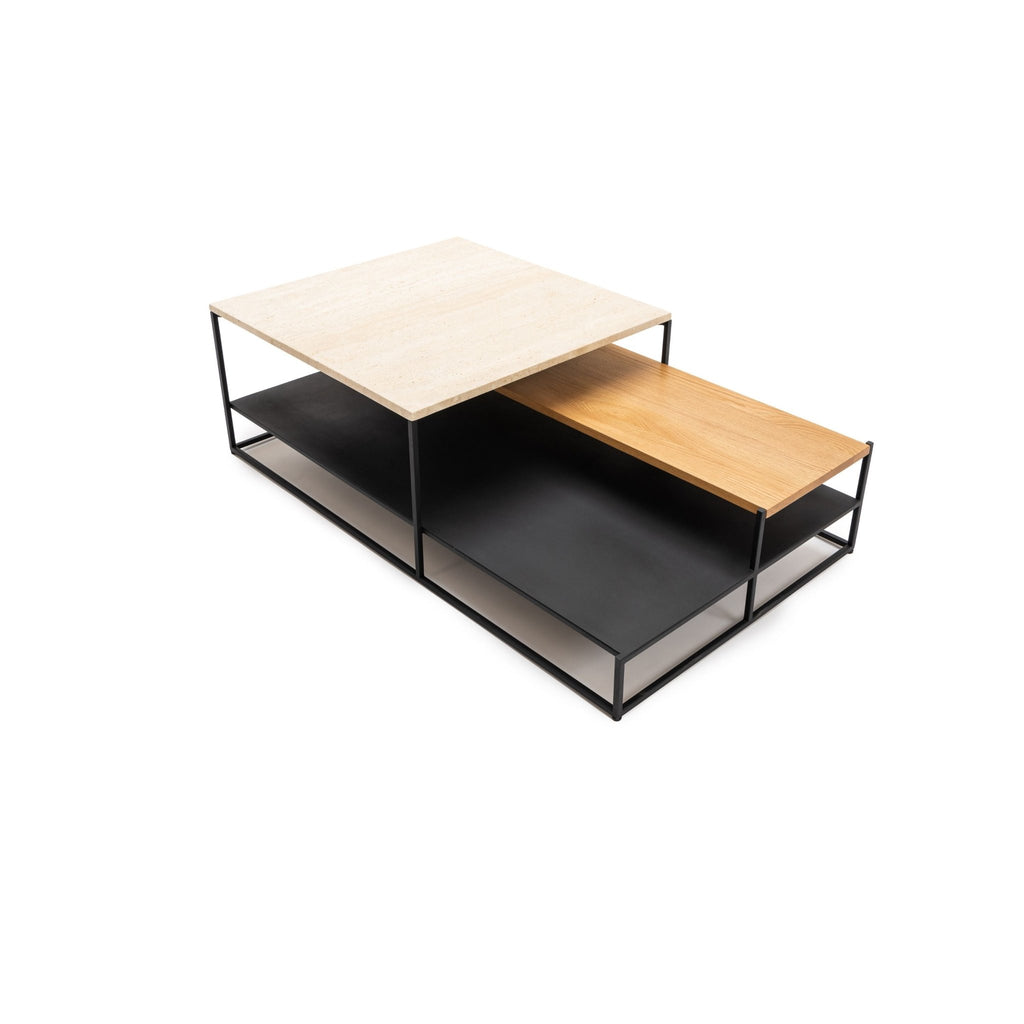 Podium Coffee Table - Travertine & Light Oak - Coffee Tables Tolv Loom Collection Dubai