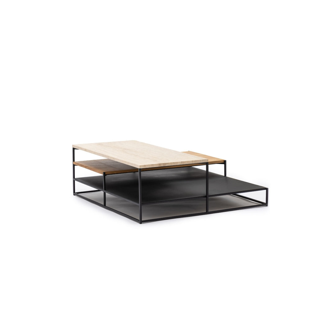 Podium Coffee Table - Travertine & Light Oak - Coffee Tables Tolv Loom Collection Dubai