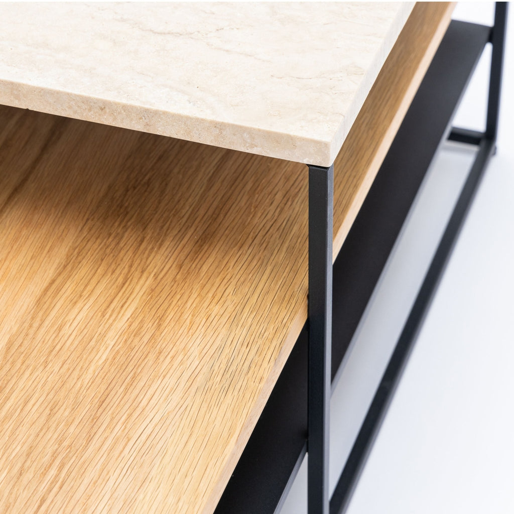 Podium Coffee Table - Travertine & Light Oak - Coffee Tables Tolv Loom Collection Dubai