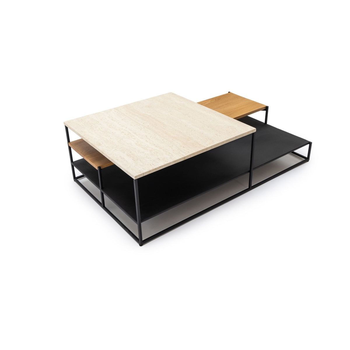 Podium Coffee Table - Travertine & Light Oak - Coffee Tables Tolv Loom Collection Dubai