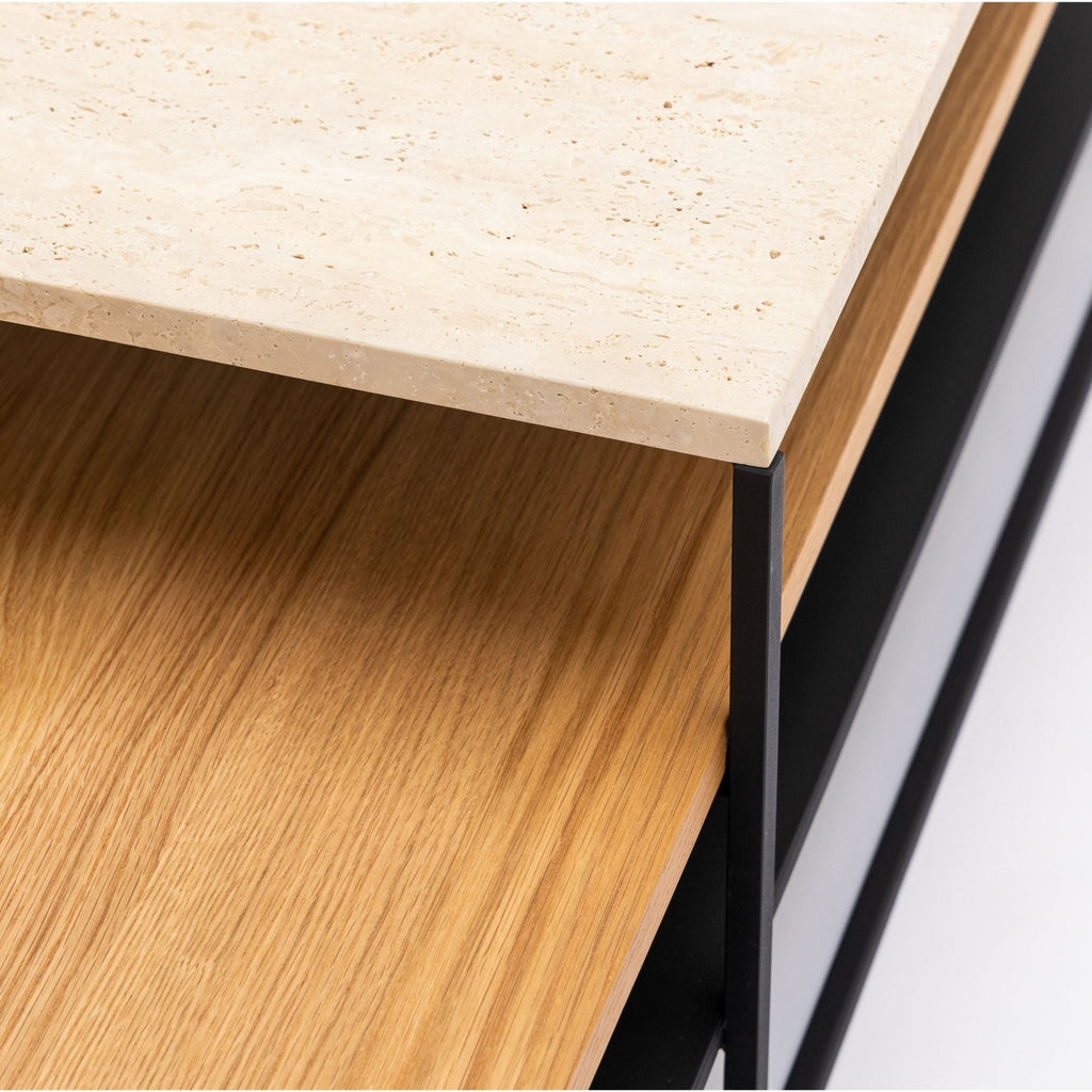 Podium Coffee Table - Travertine & Light Oak - Coffee Tables Tolv Loom Collection Dubai