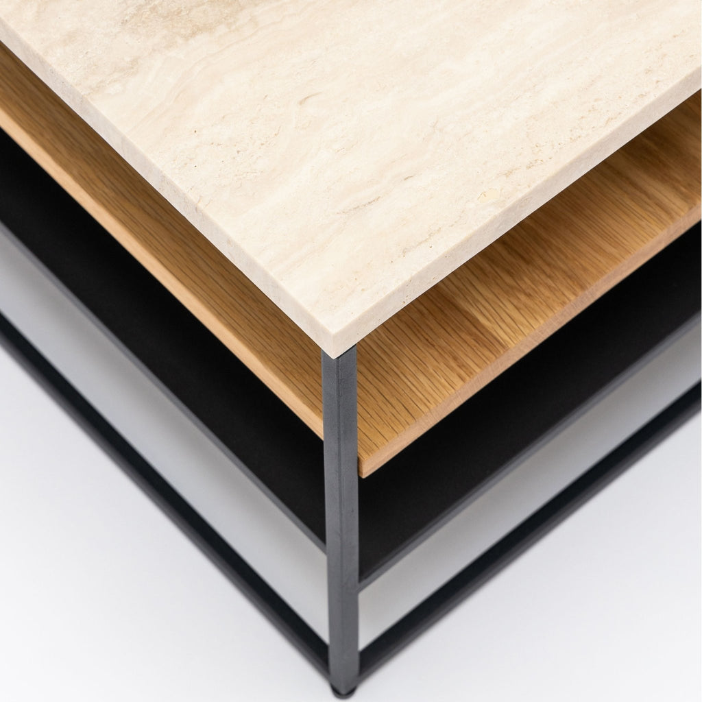 Podium Coffee Table - Travertine & Light Oak - Coffee Tables Tolv Loom Collection Dubai