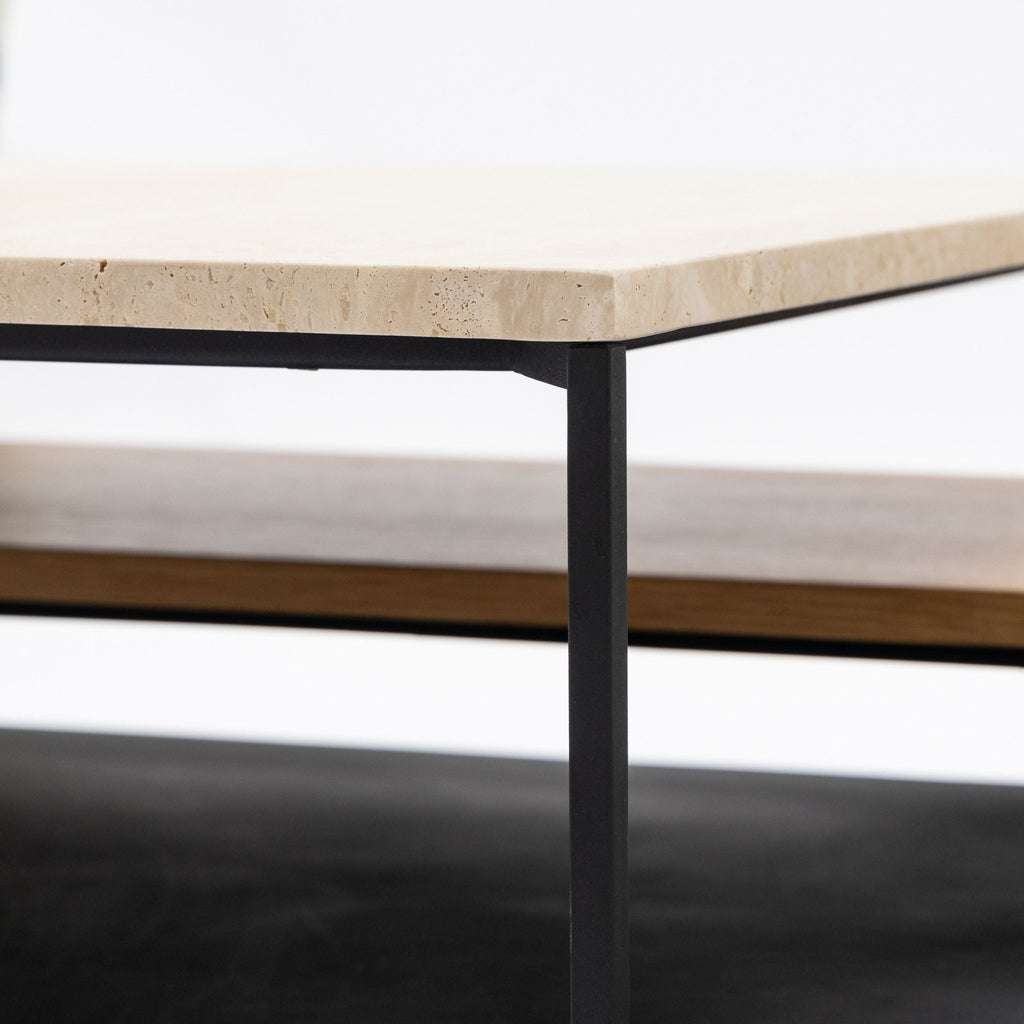 Podium Coffee Table - Travertine & Light Oak - Coffee Tables Tolv Loom Collection Dubai