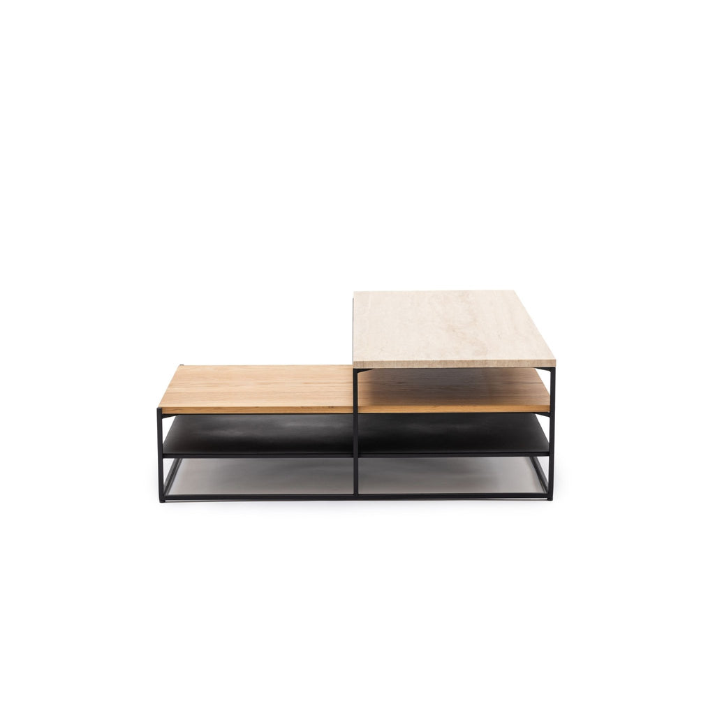 Podium Coffee Table - Travertine & Light Oak - Coffee Tables Tolv Loom Collection Dubai
