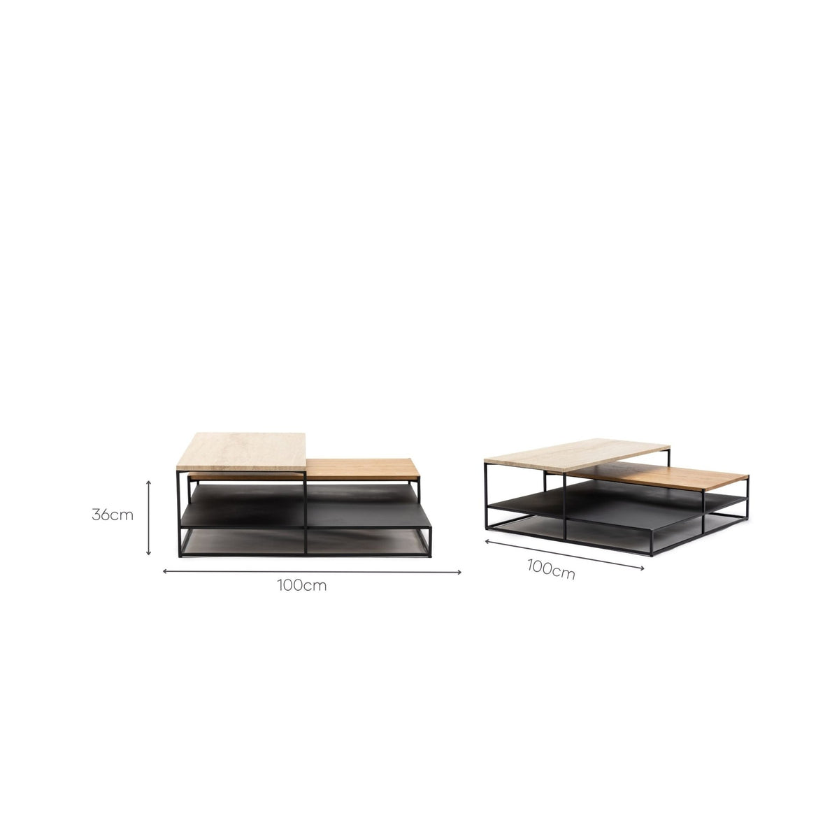 Podium Coffee Table - Travertine & Light Oak - Coffee Tables Tolv Loom Collection Dubai