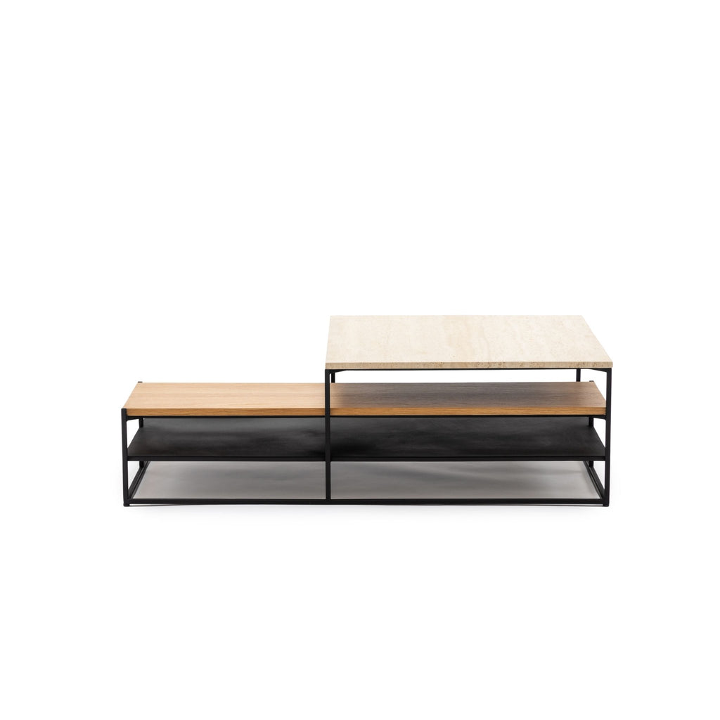 Podium Coffee Table - Travertine & Light Oak - Coffee Tables Tolv Loom Collection Dubai