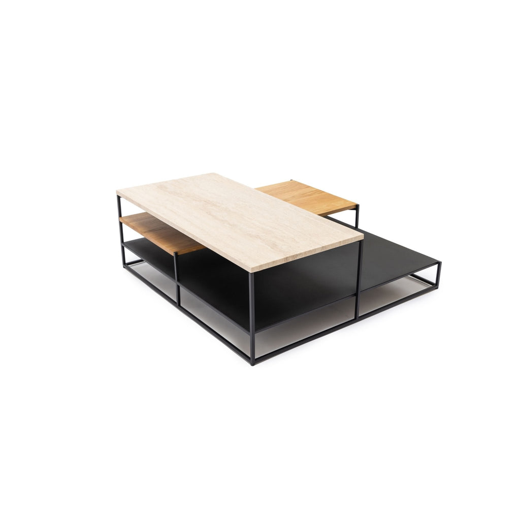 Podium Coffee Table - Travertine & Light Oak - Coffee Tables Tolv Loom Collection Dubai