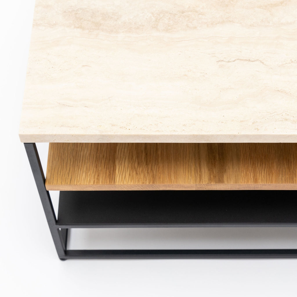 Podium Coffee Table - Travertine & Light Oak - Coffee Tables Tolv Loom Collection Dubai