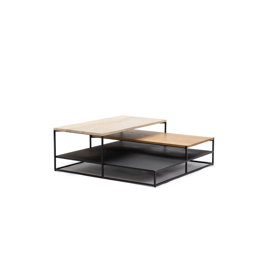 Podium Coffee Table - Travertine & Light Oak - Coffee Tables Tolv Loom Collection Dubai