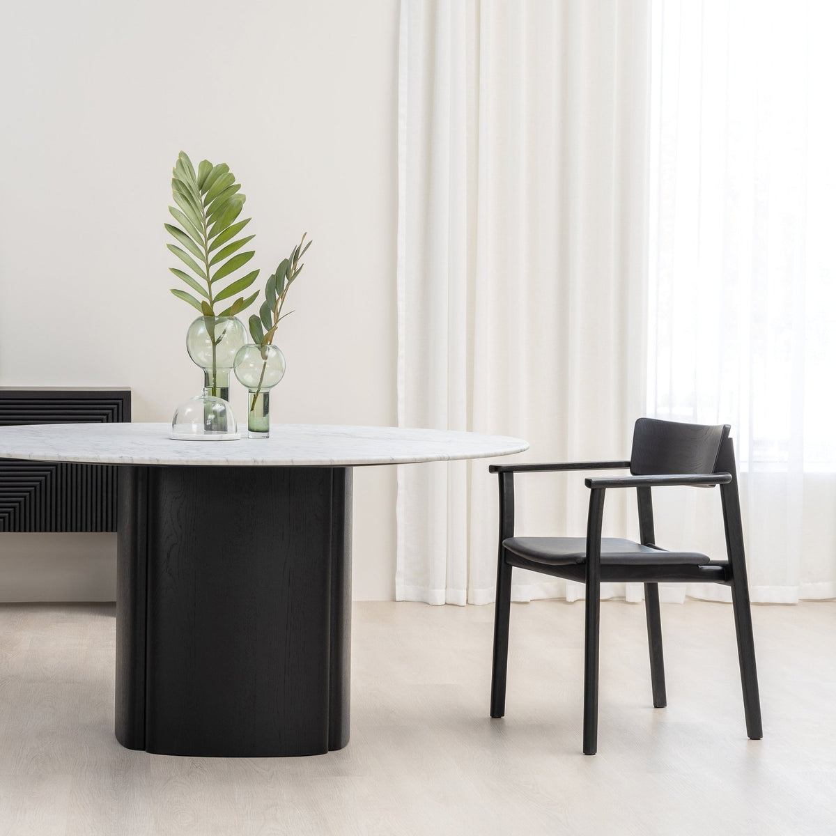 Poise Armchair - Black Oak & Charcoal Leather