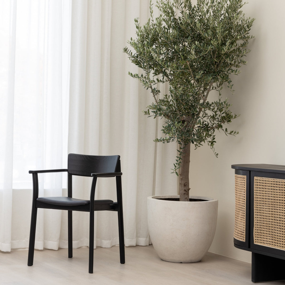Poise Armchair - Black Oak & Charcoal Leather