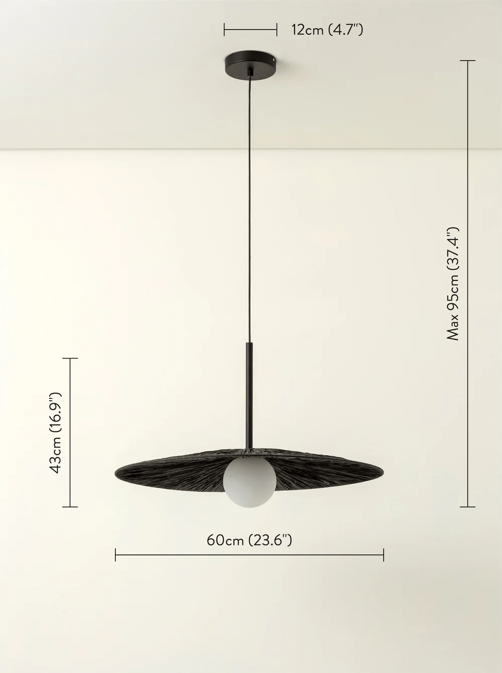 Ridotti - 1 Light Matt Black Raffia Pendant