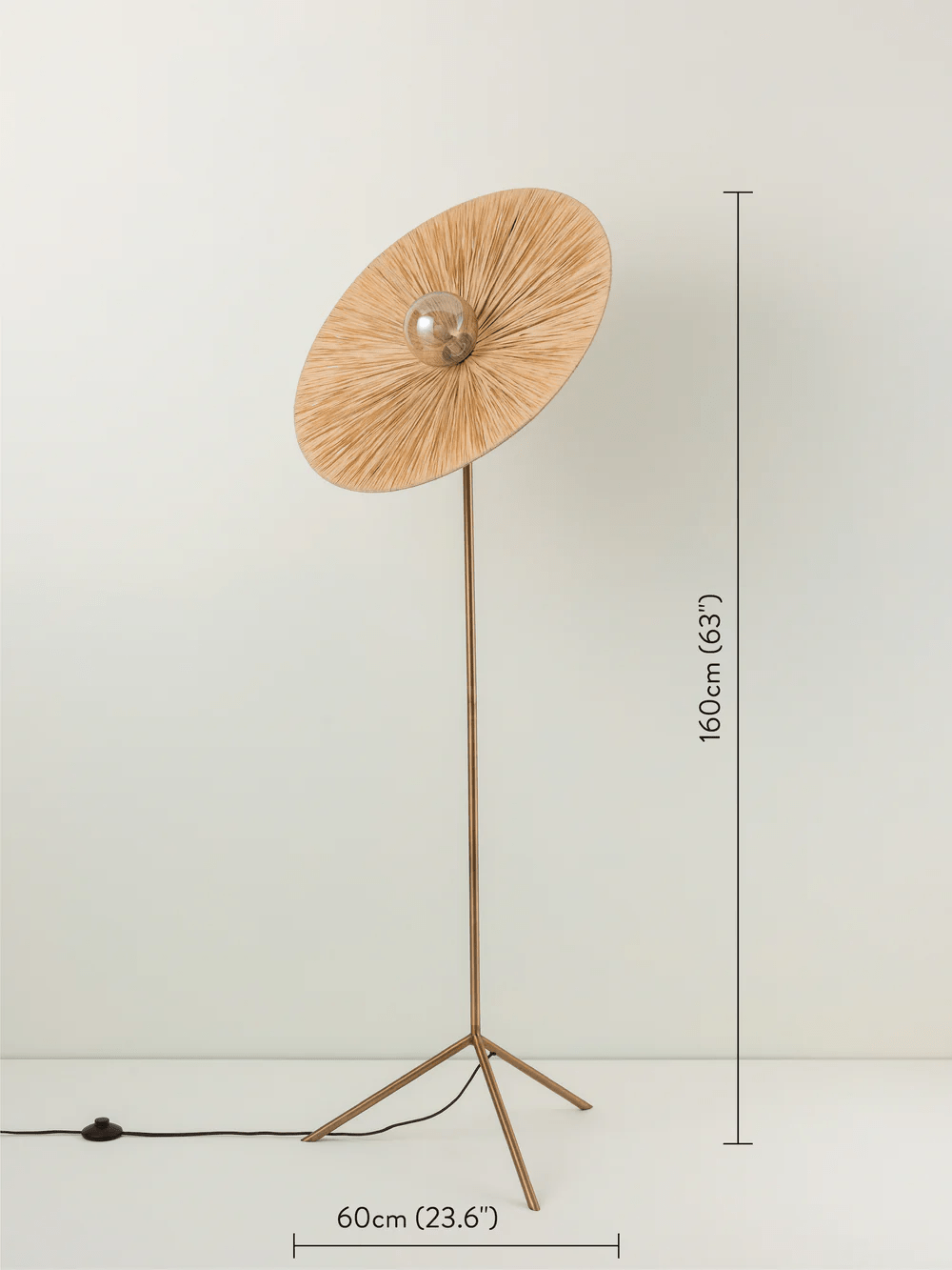 Ridotti - 1 Light Natural Raffia And Burnished Brass Floor Lamp