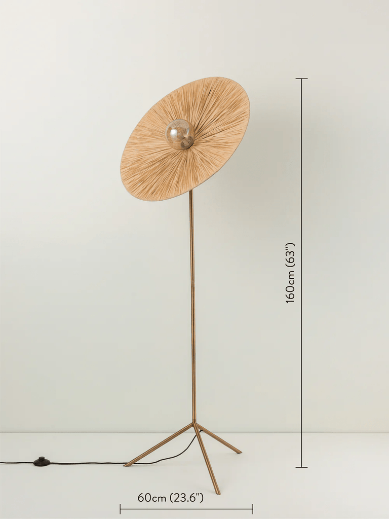 Ridotti - 1 Light Natural Raffia And Burnished Brass Floor Lamp.