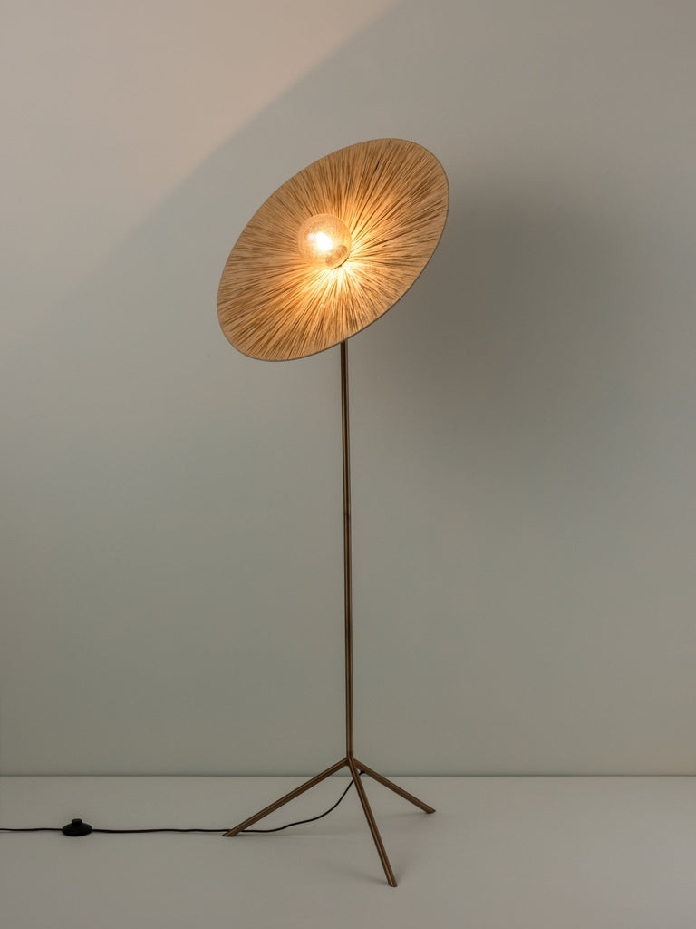 Ridotti - 1 Light Natural Raffia And Burnished Brass Floor Lamp.