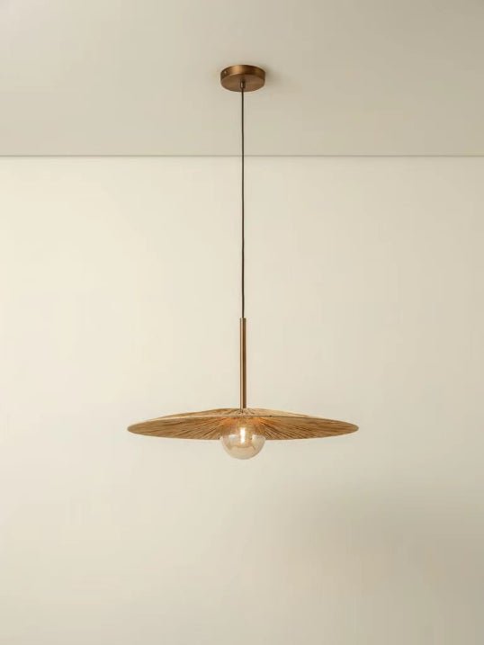 Ridotti - 1 Light Natural Raffia And Burnished Brass Pendant.