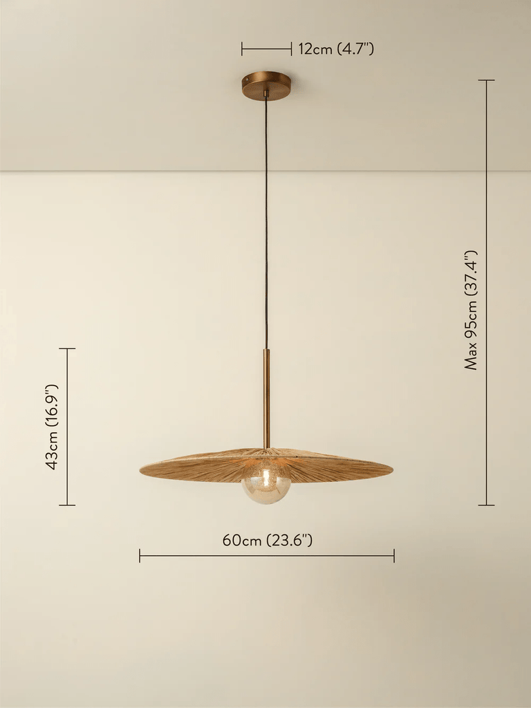 Ridotti - 1 Light Natural Raffia And Burnished Brass Pendant.