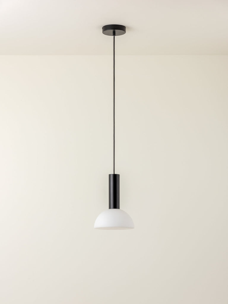 Silio - 1 Light Matt Black And Opal Pendant.