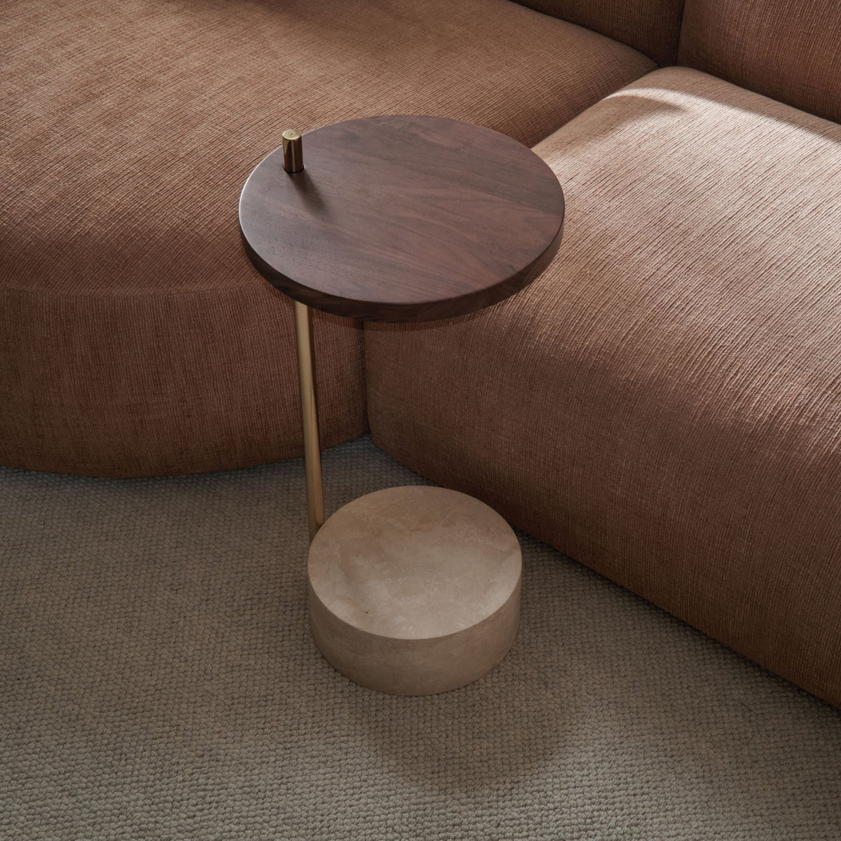 Society Side Table - Walnut & Travertine - Side Tables Natadora Loom Collection Dubai