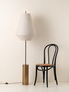 SOLARA - AGED BRASS AND LAYERED NATURAL LINEN FLOOR LAMP - THE LOOM COLLECTION