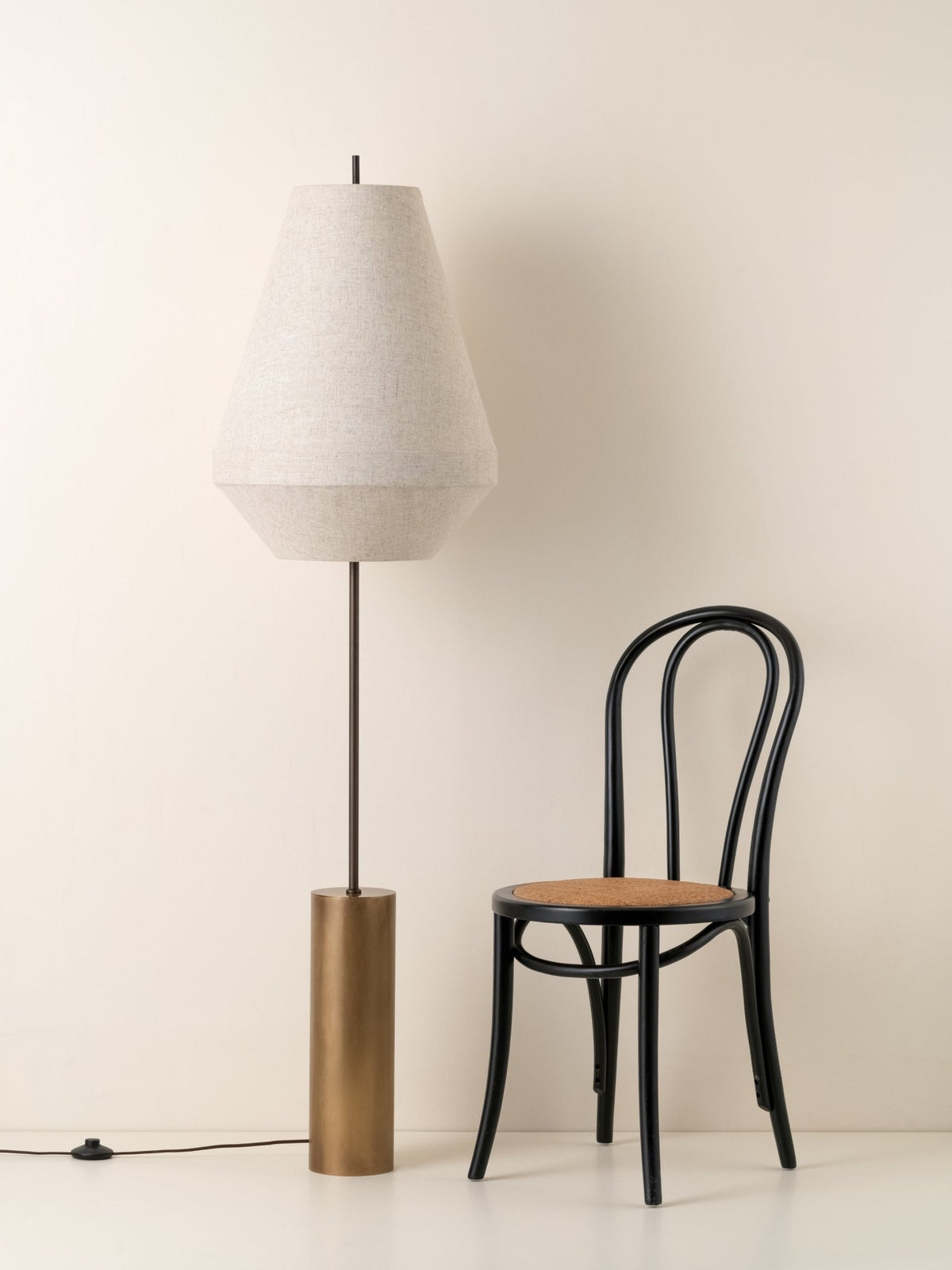 SOLARA - AGED BRASS AND LAYERED NATURAL LINEN FLOOR LAMP - THE LOOM COLLECTION