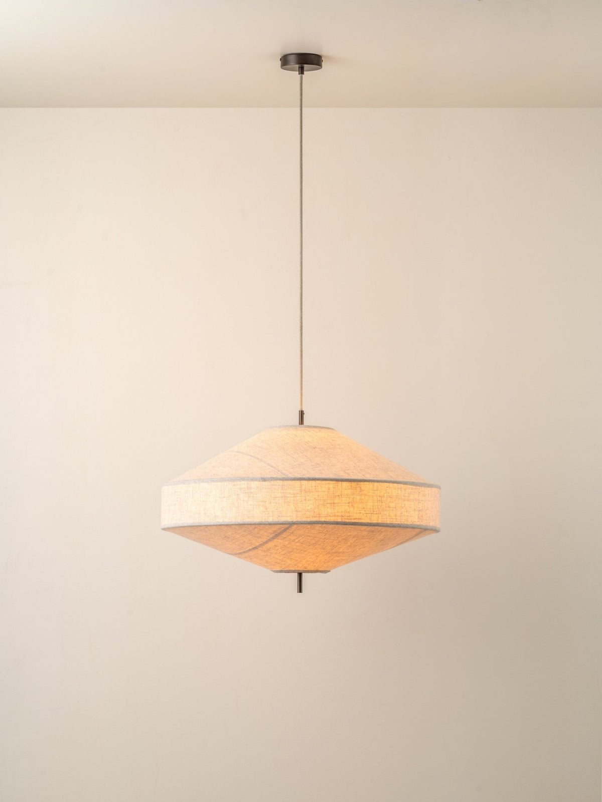 Solara - Large Dark Bronze And Layered Natural Linen Pendant