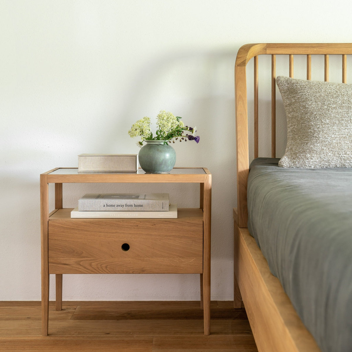 Spindle Bedside Table - Oak