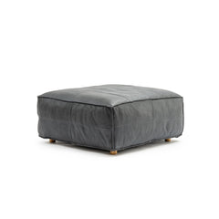 Tanbo Stool - Charcoal Leather - Ottomans Tolv Loom Collection Dubai