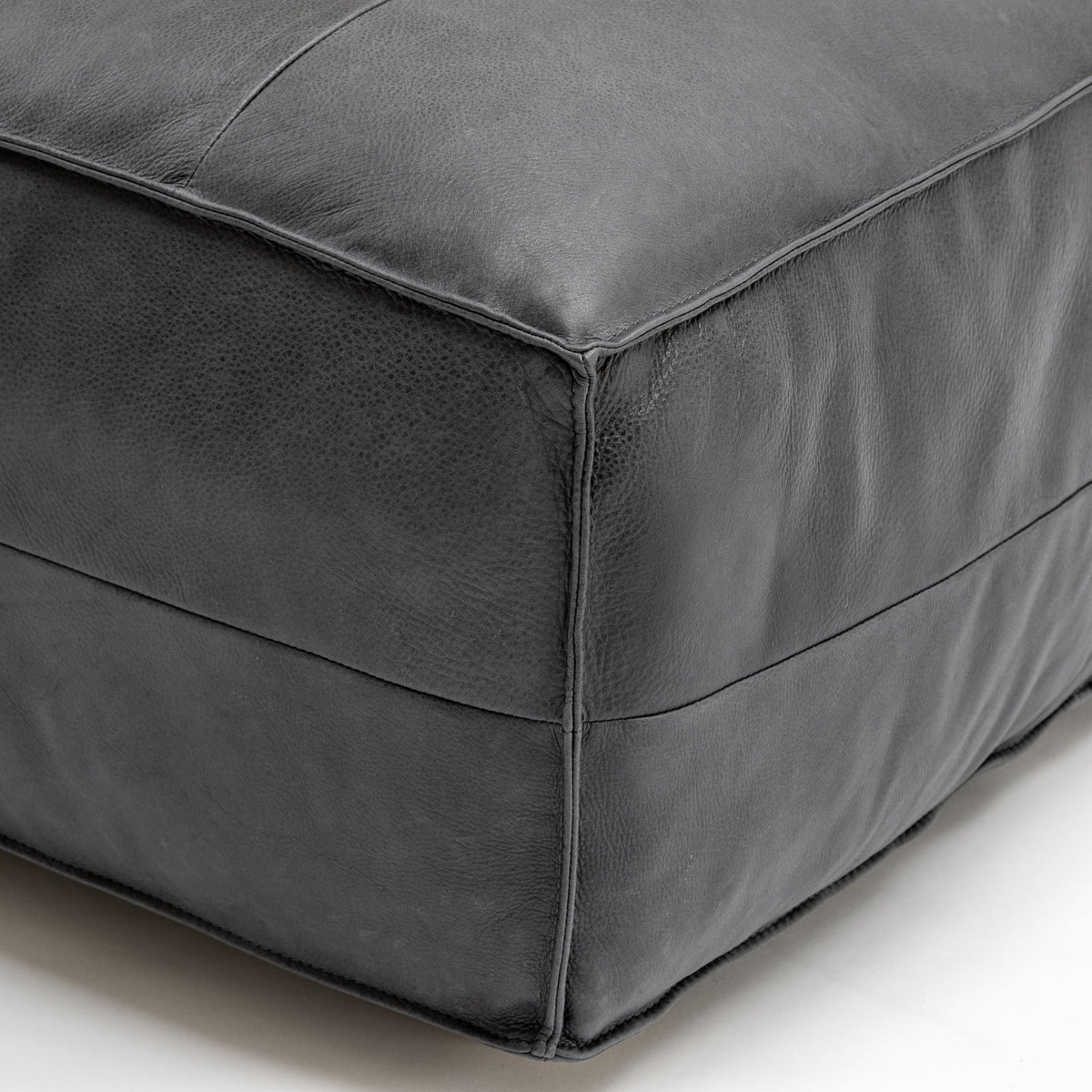 Tanbo Stool - Charcoal Leather - Ottomans Tolv Loom Collection Dubai