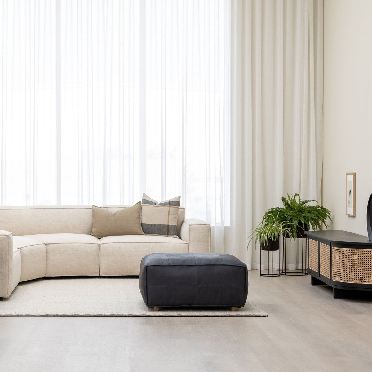 Tanbo Stool - Charcoal Leather - Ottomans Tolv Loom Collection Dubai