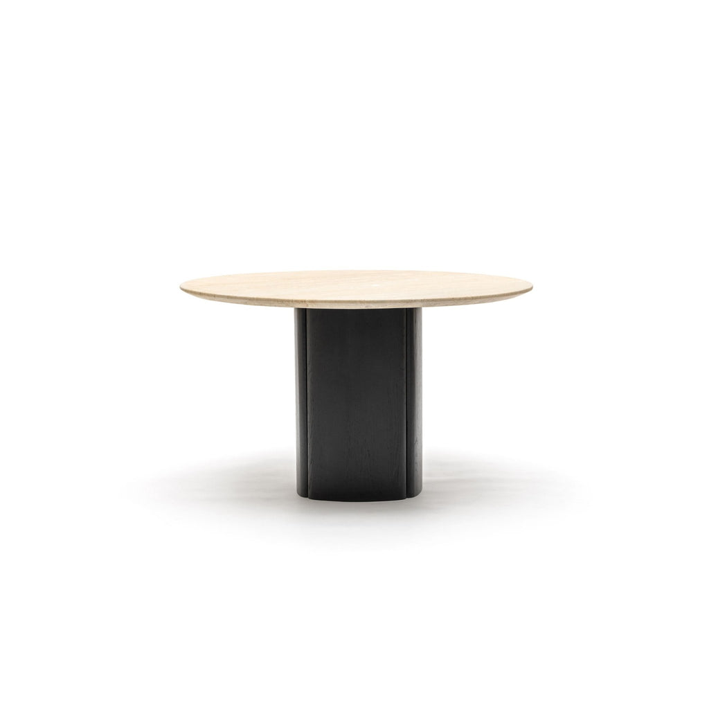 Tathra 125 Table - Black Oak & Travertine - Round Dining Tables Tolv Loom Collection Dubai