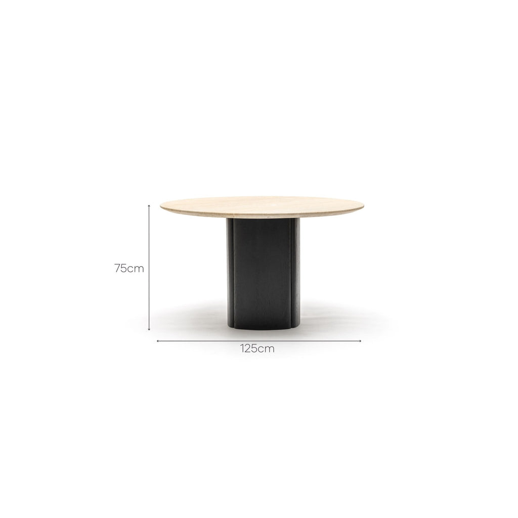 Tathra 125 Table - Black Oak & Travertine - Round Dining Tables Tolv Loom Collection Dubai