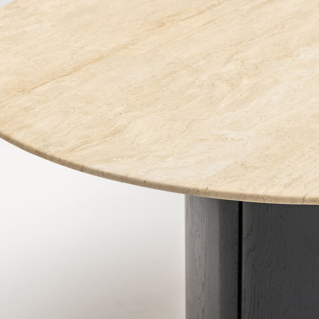 Tathra 125 Table - Black Oak & Travertine - Round Dining Tables Tolv Loom Collection Dubai