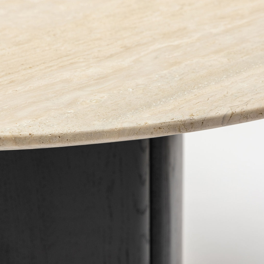 Tathra 125 Table - Black Oak & Travertine - Round Dining Tables Tolv Loom Collection Dubai