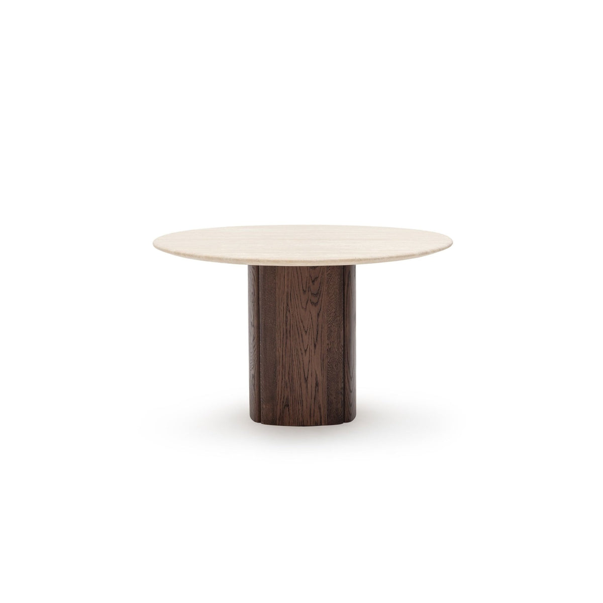 Tathra 125 Table - Espresso Oak & Travertine - Dining Tables Tolv Loom Collection Dubai