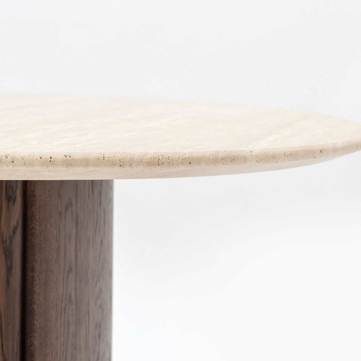 Tathra 125 Table - Espresso Oak & Travertine - Dining Tables Tolv Loom Collection Dubai