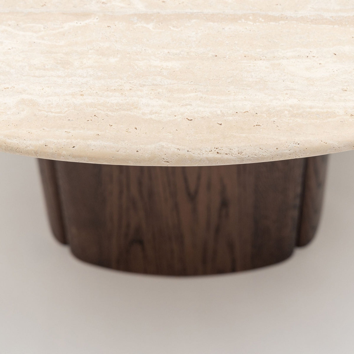 Tathra 125 Table - Espresso Oak & Travertine - Dining Tables Tolv Loom Collection Dubai