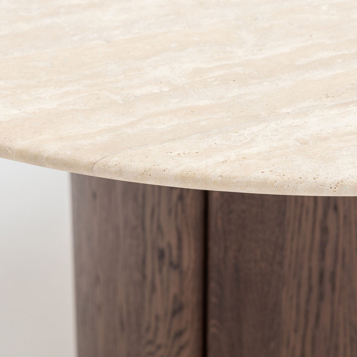 Tathra 125 Table - Espresso Oak & Travertine - Dining Tables Tolv Loom Collection Dubai