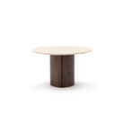 Tathra 125 Table - Espresso Oak & Travertine - Dining Tables Tolv Loom Collection Dubai