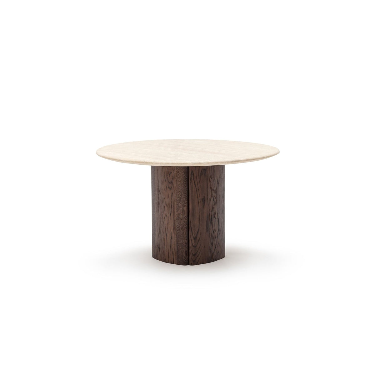 Tathra 125 Table - Espresso Oak & Travertine - Dining Tables Tolv Loom Collection Dubai