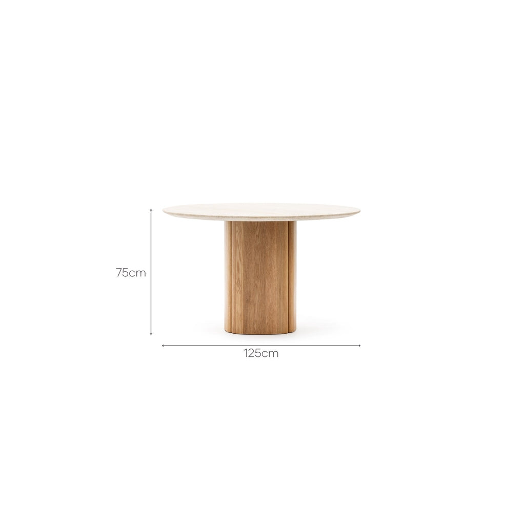 Tathra 125 Table - Light Oak & Travertine - Round Dining Tables Tolv Loom Collection Dubai