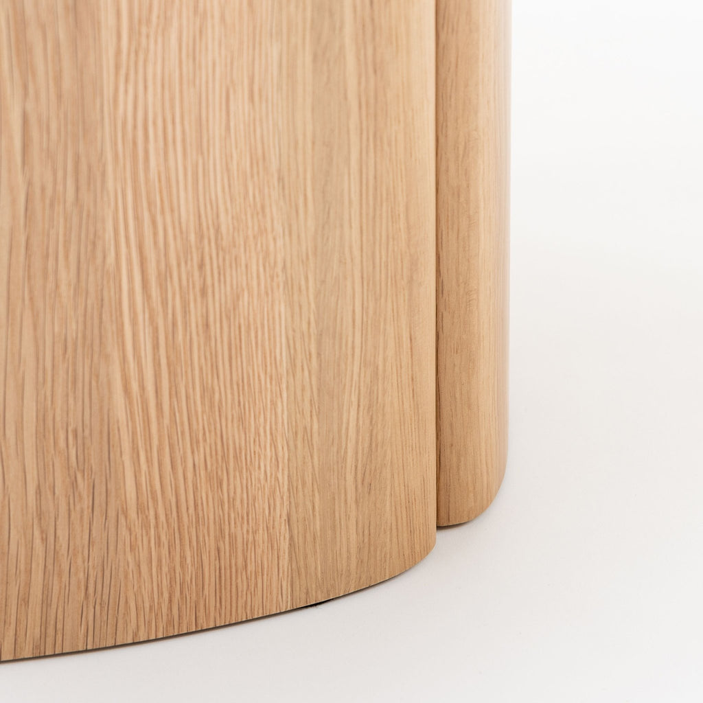 Tathra 125 Table - Light Oak & Travertine - Round Dining Tables Tolv Loom Collection Dubai