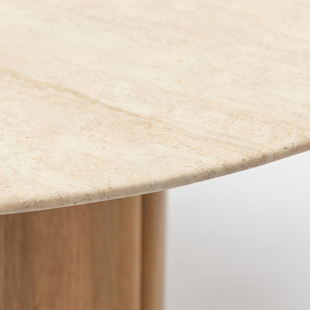 Tathra 125 Table - Light Oak & Travertine - Round Dining Tables Tolv Loom Collection Dubai