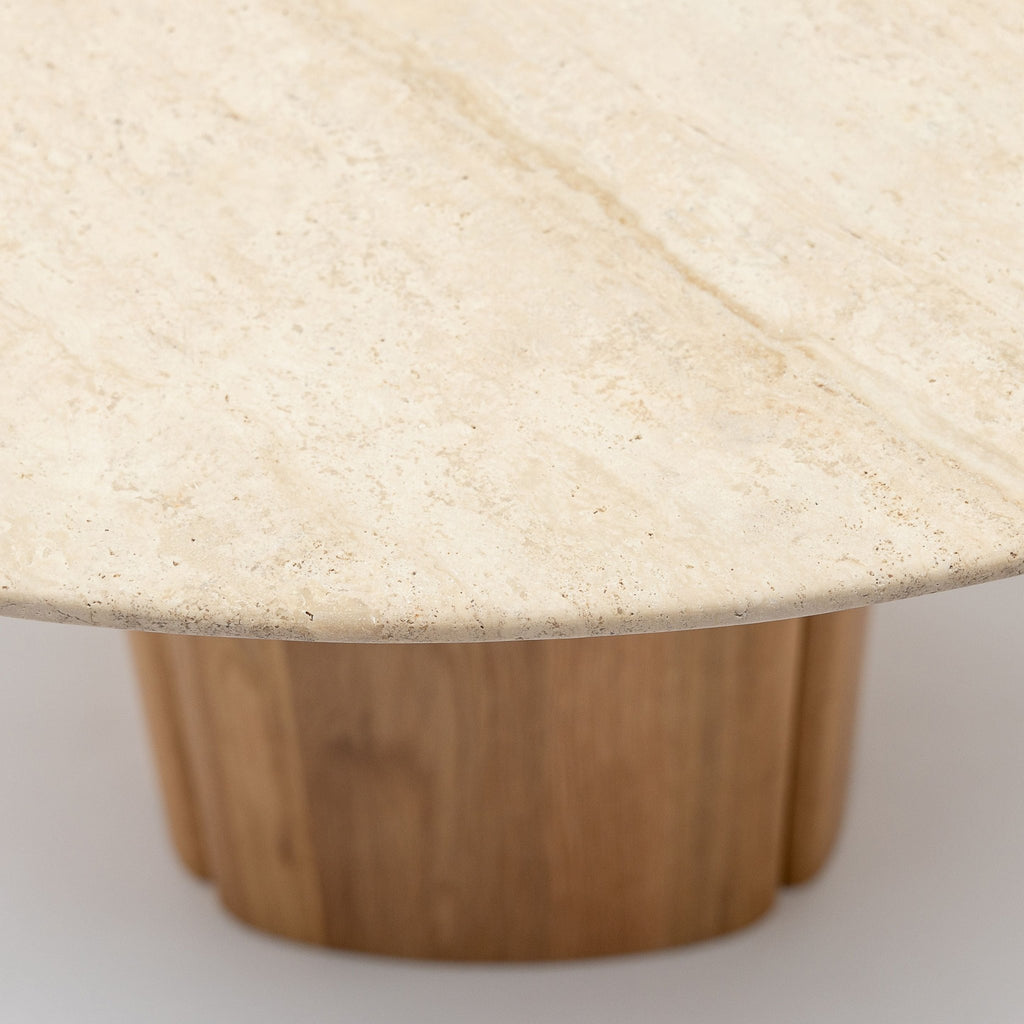 Tathra 125 Table - Light Oak & Travertine - Round Dining Tables Tolv Loom Collection Dubai