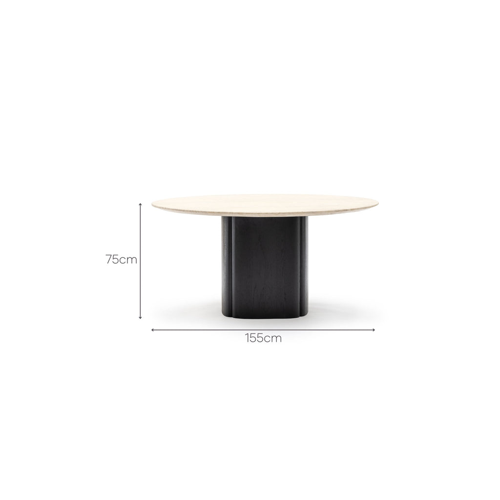 Tathra 155 Table - Black Oak & Travertine