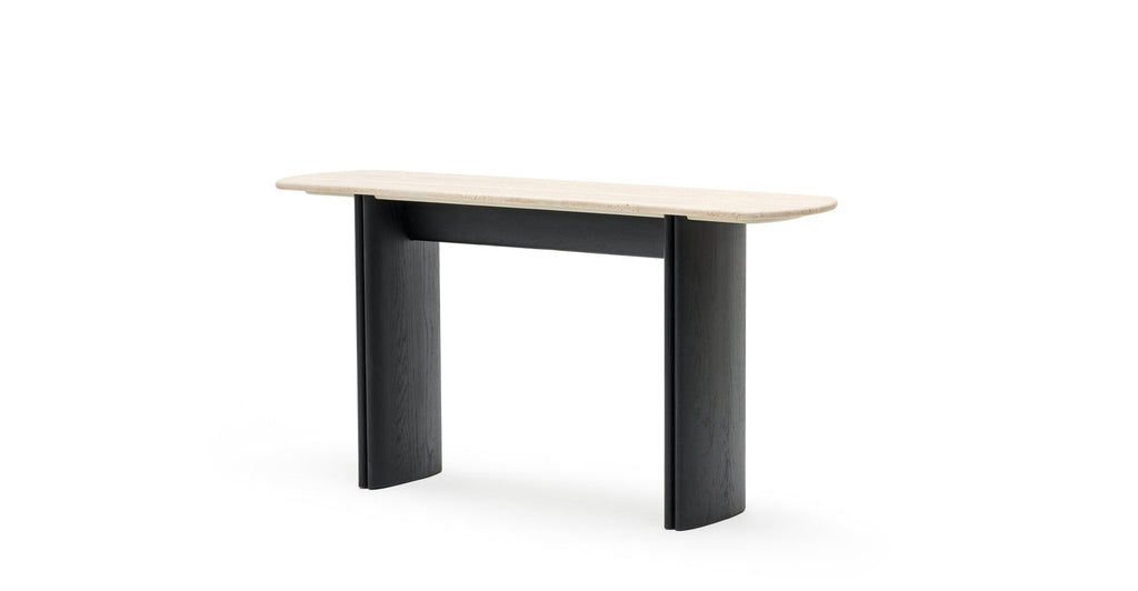 Tathra Console - Black Oak & Travertine.