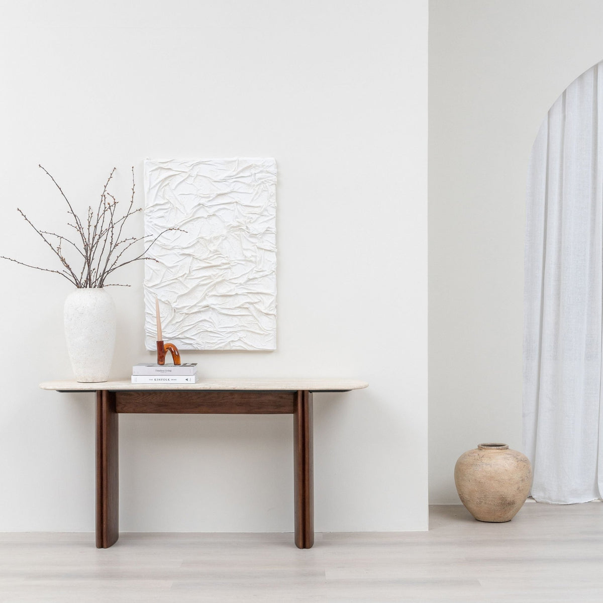 Tathra Console - Espresso Oak & Travertine - Console Tables Tolv Loom Collection Dubai